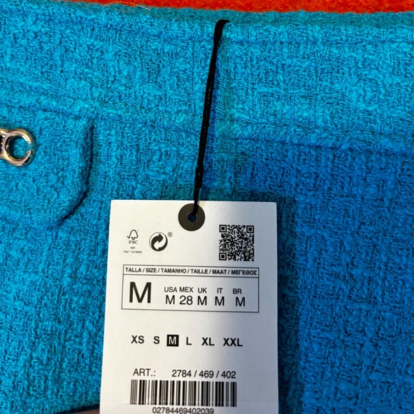 Zara neon turquoise blue boucle textured chain trim A-line mini skirt NWT - Picture 4 of 10